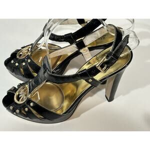 michael kors Heel sandals 8.5 Black Patent Leather With Golden Logo